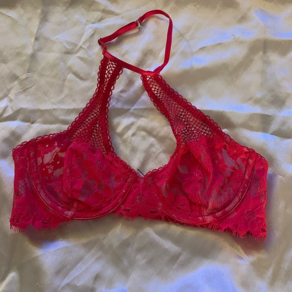 Victoria’s Secret lace and fishnet bra